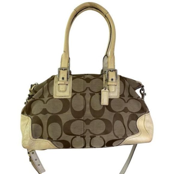 coach bag cream black fabric tote - Picture 1 of 10